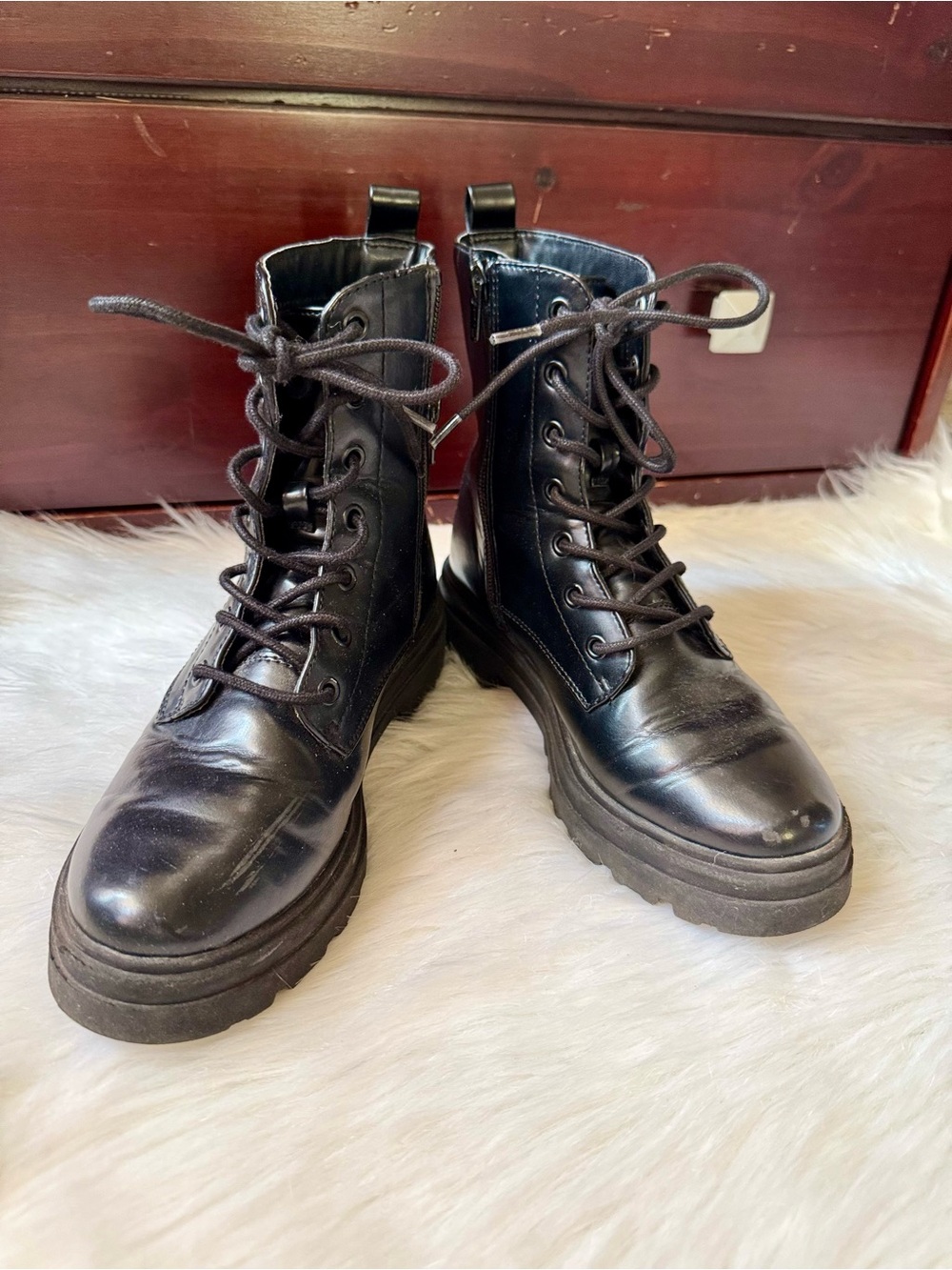 Chunky Grunge Black Lace-Up Platform Combat Boots Size 5